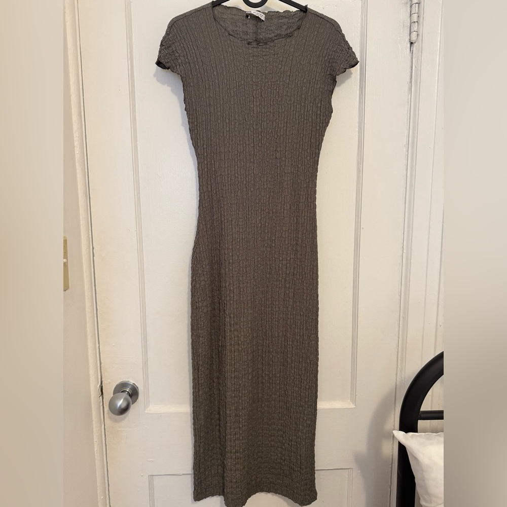 Midaxi olive green scrunch dress, Zara, size small.